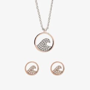 NEW Pura Vida pave wave ocean beach necklace earring set! Rose gold